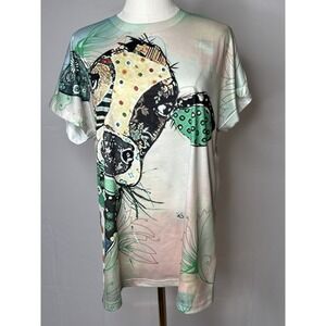 Miss Look T Abstract Dog Art Graphic T Pastel Shirt Sleeve Top Women's Large